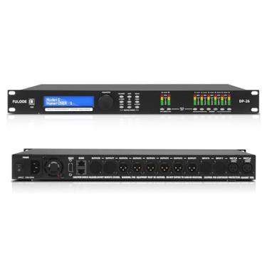 Imagem de FULODE Processador de áudio digital profissional DP-26 de 2 entradas/6 saídas, gerenciamento de alto-falante DSP para sistemas de matriz de linha, sistema de matriz multifuncional com equalizador,