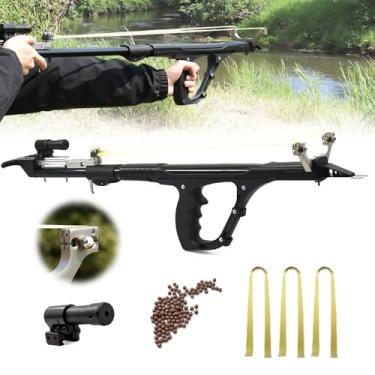 Imagem de Runzkzy Estilingue de pesca para adultos, estilingue telescópico de alta precisão para caça, rifle de estilingue profissional multifuncional para caça e catapulta de estilingue com elásticos (pacote