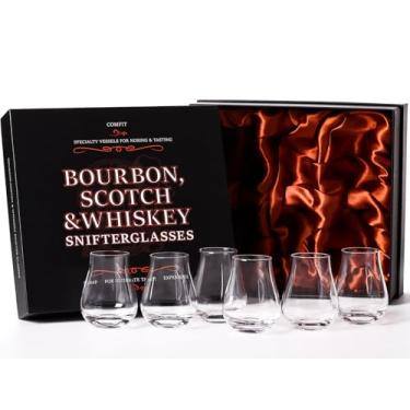 Imagem de comfit Copos de degustação de uísque, uísque, bourbon - Conjunto de 6 - Copitas profissionais de 127 g em forma de tulipa sem haste para degustação e nariz - pequenos copos de cristal para presente