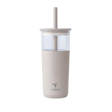 Imagem de REDUCE Copo de vidro isolado a vácuo Aspen de 590 ml com tampa e canudo extra largo - mantém as bebidas frias por 12 horas - ideal para café gelado, vitaminas e boba - seguro para lava-louças, base