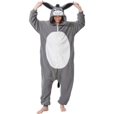 Imagem de CUTTUECD Fantasia de Halloween Donkey para adultos – Pijama de animal aconchegante peça única para cosplay para mulheres e homens, Cinza, Small