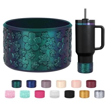 Imagem de ZXFYE Bota de silicone gradiente de flor, compatível com Stanley Quencher Adventure 1,134 g 850 g e IceFlow 590 ml copo de 850 g, capa protetora para copo camaleão, capa inferior para Hydroflask 350