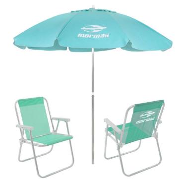 Imagem de Kit 2 Cadeiras Alta Alumínio + Guarda Sol Bagum 2,4m Verde Mormaii - Belfix