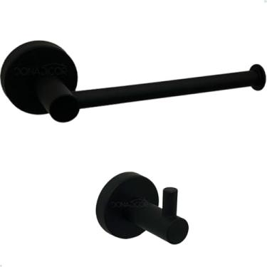 Imagem de Dona D cor, Kit Banheiro Preto Fosco Cabide Simples Gancho Porta Toalha De Rosto E Porta Papel Higiênico Papeleira Suporte Inox 304 Acessorios Lavabo Luxo