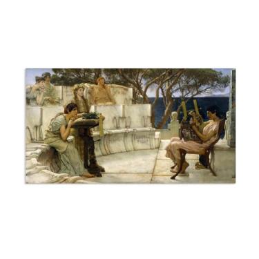 Imagem de MOBYAT Pôster Sappho and Alcaeus por Lawrence Alma Tadema Prints, reprodução de pintura a óleo, impressão giclée em tela, arte de parede pronta para pendurar para decoração de quarto de casa. 55 x 30