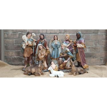 Imagem de Presépio De Natal Rustico Azul De Resina 30Cm 11 Peças