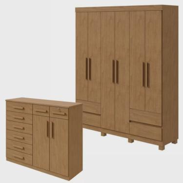 Imagem de Conjunto de Guarda-Roupa 6 Portas 4 Gavetas Zeus com Pés e Cômoda 8 Gavetas 2 Portas Toronto