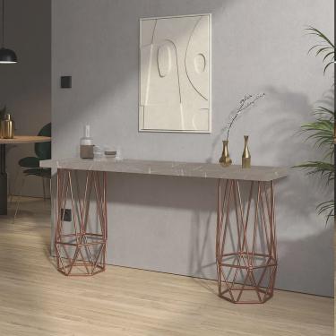 Imagem de Mesa Aparador Buffet Balcão Caleb 150 cm Industrial Ferro Bronze Tampo 100% mdf Marmori...
