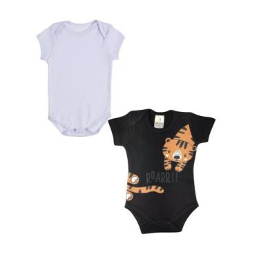 Imagem de Kit 2 Body Manga Curta Bebê Tigrão Preto Algodão - Bykyko, 1