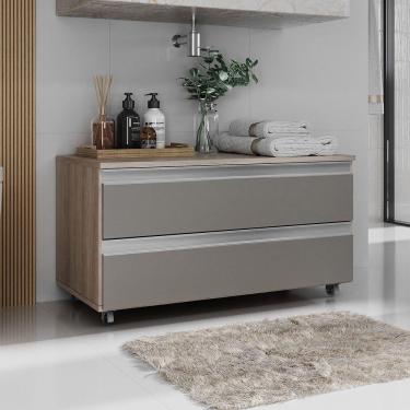 Imagem de Gabinete Banheiro Rodinhas Joia 80cm 02 Gavetas Madeirado Cinza