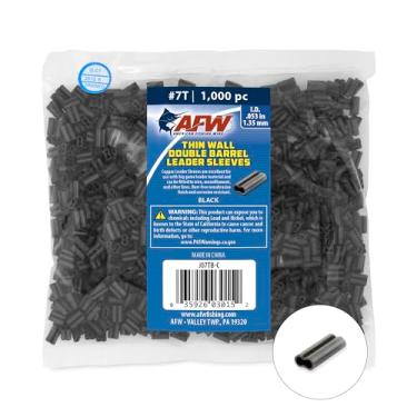 Imagem de American Fishing Wire Mangas de crimpagem dupla de parede fina, cor preta, tamanho 7T, diâmetro interno de 0,053 cm, 1000 peças