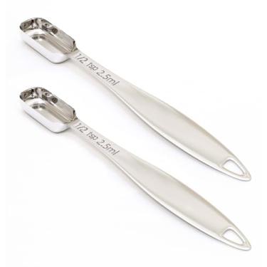 Imagem de BERYLER 2 peças, 1/2 colher de chá (2,5 ml), colher de medição individual de aço inoxidável, cabo longo, apenas colher de sopa