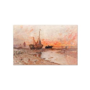 Imagem de MUHJDYC Pintura de paisagem famosa arte de parede impressões em tela - imagem de arte para sala de estar decoração de parede - reprodução em tela barcos de pesca na praia 30x50cm-12x19in sem moldura
