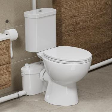 Imagem de SUPERFLO Vaso sanitário Upflush para porão com sistema de vaso sanitário macerador de 600 W e bomba silenciosa para vaso sanitário macerador, pia e banheira (inclui tubo de extensão)