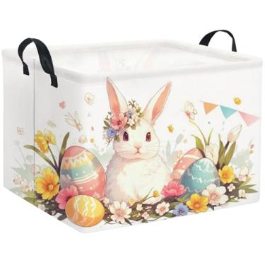 Imagem de TIBAOLOVER Cesta Retangular De Páscoa Para Crianças, Armazenamento Presentes, Bebês, Organizador Brinquedos Infantis, Prateleira, Livros, Decoração Quarto (Coelho Da Com Bandeira)