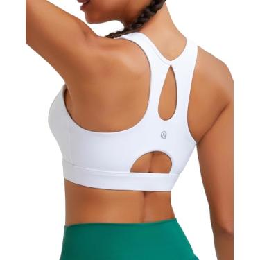 Imagem de RUNNING GIRL Sutiã esportivo feminino de alto suporte, bojo moldado com costas nadadoras, sutiã esportivo para ioga, bojo B-D, Branco, GG