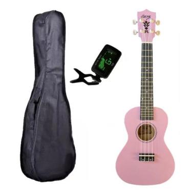 Imagem de Ukulele Rosa Seven Concert Suk-23 PI Capa BK e Afinador - Seven Guitar