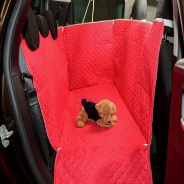 Imagem de Kit 3 Peças Capa Protetora de Banco Carro Assento Traseiro e Dianteiro Pet Cachorros Impermeável Plus Universal Matelado Vermelho