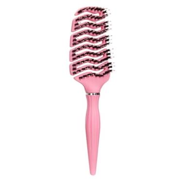 Imagem de Pente desembaraçador para cabelos cacheados | Dentes de nylon com pontas arredondadas | Estilo protetor seguro (rosa)