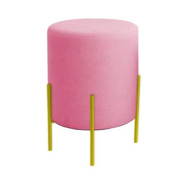 Imagem de Puff Orgânico Veludo Thor Com Pés De Ferro Dourado - 7 Decor, Rosa