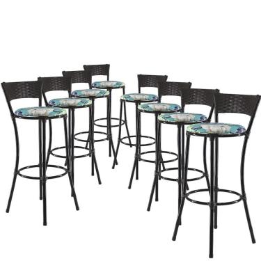 Imagem de Kit Com 8 Banquetas Altas Forts Azul Floral, Fibra Uv Bancada, área Goumert, Bar, Piscina, Balcão