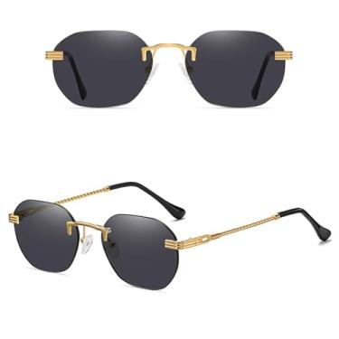 Imagem de VFDHN Óculos de sol femininos sem armação, de metal dourado, sem aro, com lentes degradê, azul, moda masculina, Uv400 (1)