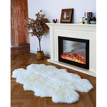 Imagem de WaySoft Tapete de pele de carneiro original da Nova Zelândia, tapete de pele luxuosa para quarto, tapete fofo para sala de estar (1,2 m x 1,8 m, natural)