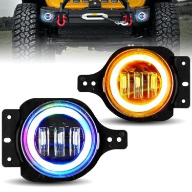 Imagem de UTVJATV Faróis de neblina de LED de 10 cm para Wrangler JL JLU 2018+, Gladiator JT 60W Faróis de neblina dianteiros redondos off-road de alta intensidade, aprovado pelo DOT com DRL e seta âmbar