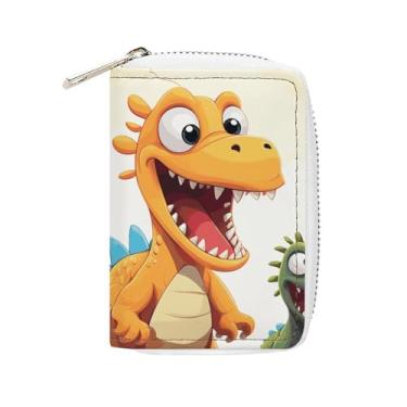Imagem de NTVOWPZO Carteira masculina com suporte de cartão de crédito macio para cartão de visita, desenho animado com imagens de dinossauro, capa para cartão com zíper