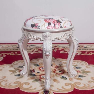 Imagem de Cadeira De Vestir Redonda Vity, Estofada Com Mesa Lateral E Assento, Acolchoada Beh, Pio Cadeira De Assento Beh Para Quarto, Silver Ivory White Safflower Leather, square stool brown