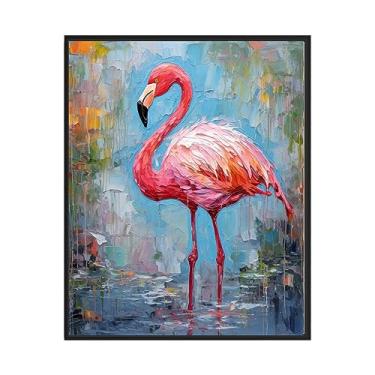 Imagem de Impressão de arte de pôster de flamingo, arte abstrata de parede com pintura animal, estampas de vida selvagem coloridas para quarto, banheiro, sala de estar 62 (flamingo, 20 x 25 cm, sem moldura)