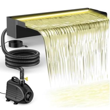 Imagem de NFESOLAR Kit De Vertedouro Para Cachoeira E Lago, Inclui Caixa Aço Inoxidável 23,6" Largura, Bomba Água 1200 Litros Por Hora, Tubo Corrugado 10 Pés Lagos Externos Fluxos Piscina Até 3.000 Galões N46