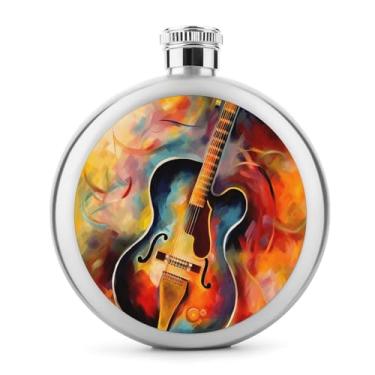 Imagem de Cantil de aço inoxidável, abstrato aquarela impressão guitarra clássica garrafa de bolso garrafa anca garrafa de viagem portátil garrafa de metal