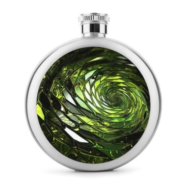Imagem de Cantil de aço inoxidável, abstrato verde cobra impressão clássica garrafa de bolso garrafa anca garrafa de viagem garrafa portátil garrafa de metal