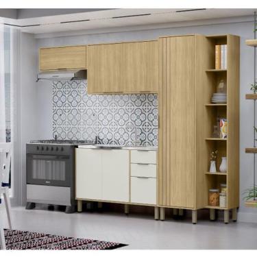 Imagem de Cozinha Modulada Vick 4 Peças Castanho Off White - MX MOVEIS
