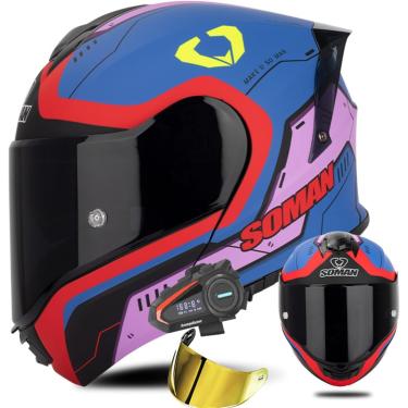 Imagem de Capacete De Moto Bluetooth Full Face, Capacete De Motocicleta Itegrated Crash, Capacete De Rosto Inteiro Com Viseira Hd Su Aprovado Pela Ece, Capacete De Motocicleta De Vár, R, XXXXL/(67~68cm)