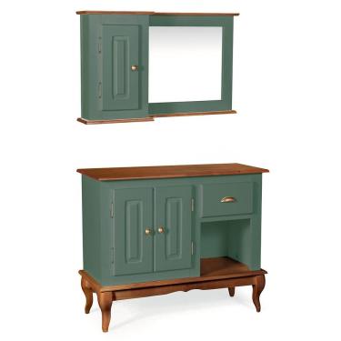 Imagem de Gabinete para Banheiro 2 Portas com Espelheira Dália 3058 - Verde Musgo/Imbuia Glazer
