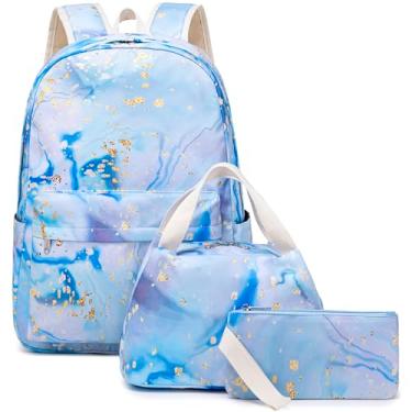 Imagem de Joyfulife Mochilas para meninas, mochilas escolares para meninas, mochila infantil de mármore, Azul e branco, Large, Azul e branco