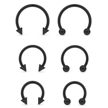 Imagem de Vqoxaggi 6 peças anéis de septo 18G aço inoxidável nariz septo brinco de ferradura piercing sobrancelha lábio sorridente joias para mulheres homens fecho de bola preto diâmetro interno 8 mm/10 mm/12