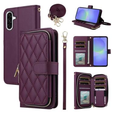 Imagem de Furiet Argyle Capa carteira para Samsung Galaxy A16/A26 5G com alça de pulso/ombro, 9+ compartimentos para cartões, bolsa com zíper, suporte quadriculado, capa para celular A 16 26 16A 26A 4G SM-A166U
