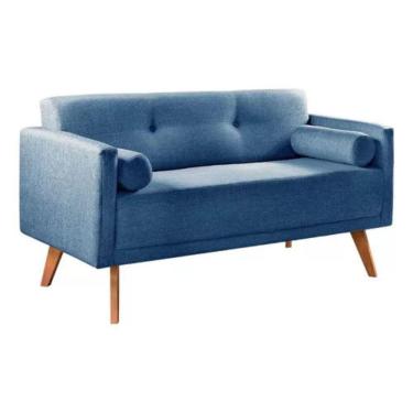 Imagem de Sofá 2 Lugares Luma Linho Azul Com Pés Em Madeira 1,40m