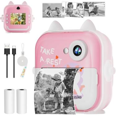Imagem de Câmera Infantil Digital com Impressão Instantânea – 20MP, Vídeo HD 1080p, Zoom 6X, MP3, Jogos, Time Lapse, Recarregável com Papel Incluso – Rosa