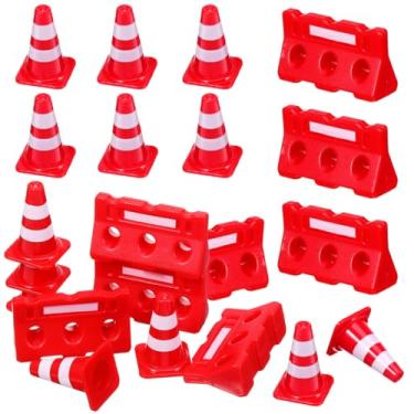 Imagem de NUOBESTY 24 peças mini cones de trânsito de plástico e cercas miniatura de blocos de estrada, conjunto de sinalização de parada minúsculo para crianças e aprendizado educacional