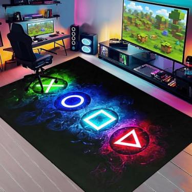 Imagem de Tapetes de área de jogos, tapete para meninos e adolescentes, tapete macio para sala de jantar, sala de estar, decoração de videogame, tapetes pretos