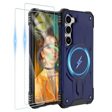 Imagem de Gritup Capa para Samsung Galaxy-S23 com Magsafe, 2 × protetor de tela | Capa magnética para celular S23 anti-impressão digital de grau militar à prova de choque para Galaxy S23 Azul