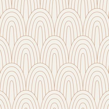 Imagem de VaryFloral Papel de parede geométrico de arco abstrato descasque e cole ouro laranja geométrico ondulado papel de contato para móveis domésticos 45 cm x 398 cm autoadesivo boho linhas, papel de parede