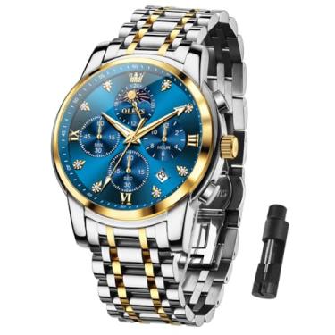 Imagem de OLEVS Relógio masculino, relógio social masculino à prova d'água de aço inoxidável, mostrador grande clássico com data para hombres, relógios de pulso analógicos masculinos modernos, G3655-G-azul