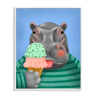 Imagem de Stupell Industries Design de arte giclée emoldurado branco hipopótamo e cone de sorvete por Jilly Jack Designs, 76 x 61 cm