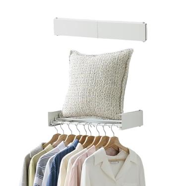 Imagem de Estante de secagem de roupas, suporte para secadora de roupas, prateleira de secagem de parede para lavanderia, prateleira de secagem dobrável interna e externa, 50 cm de largura, 4 hastes de alumínio