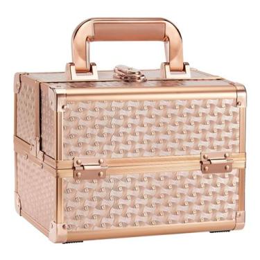 Imagem de Estojo de maquiagem Joligrace Beauty em ouro rosa com espelho e chave